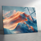 Temperli Cam Duvar Tablosu  Soyut Dağlar