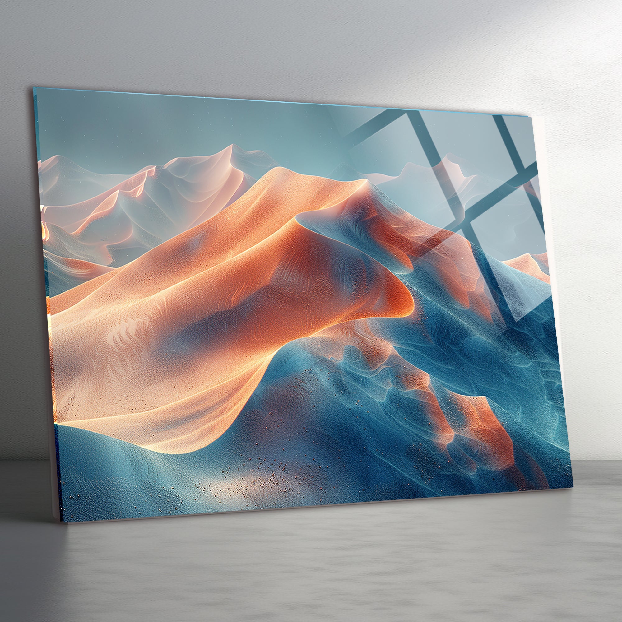 Temperli Cam Duvar Tablosu  Soyut Dağlar