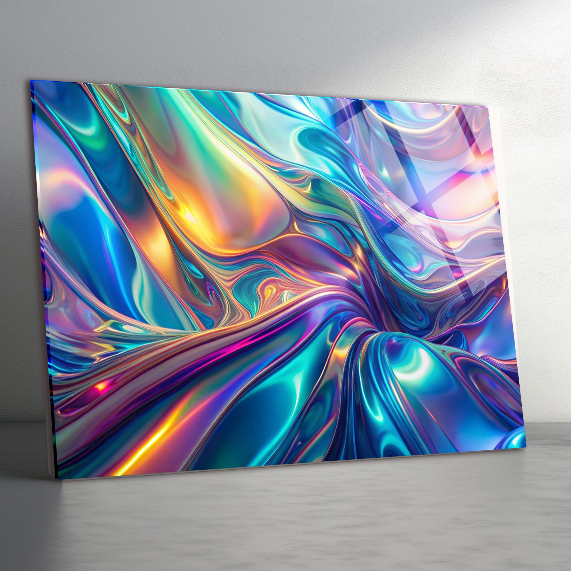 Temperli Cam Duvar Tablosu  Renkli Soyut