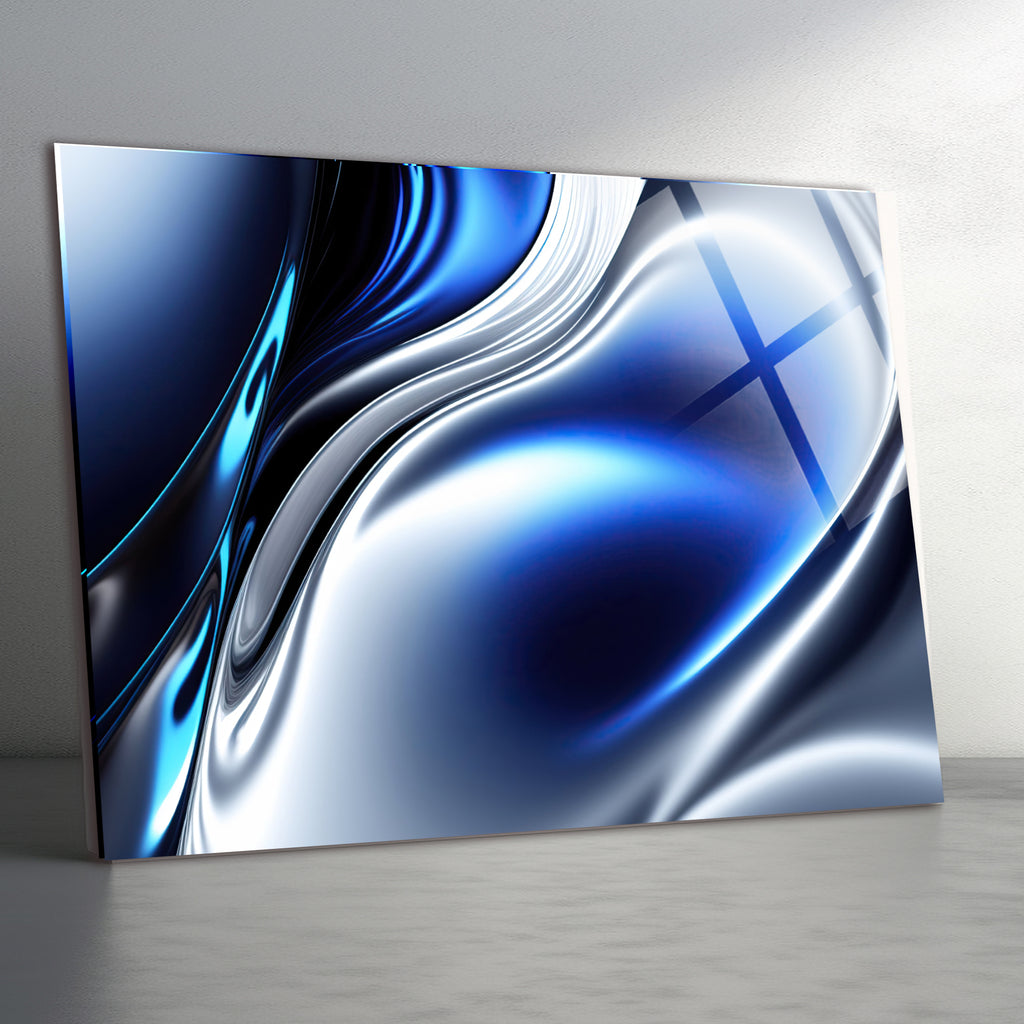 Temperli Cam Duvar Tablosu  Mavi Soyut