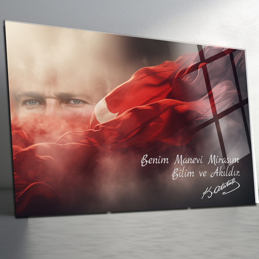 Atatürk Temalı Temperli Cam Duvar Tablosu – Premium UV Baskı, Modern & Şık Dekor