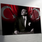 Atatürk Temalı Temperli Cam Duvar Tablosu – Premium UV Baskı, Modern & Şık Dekor
