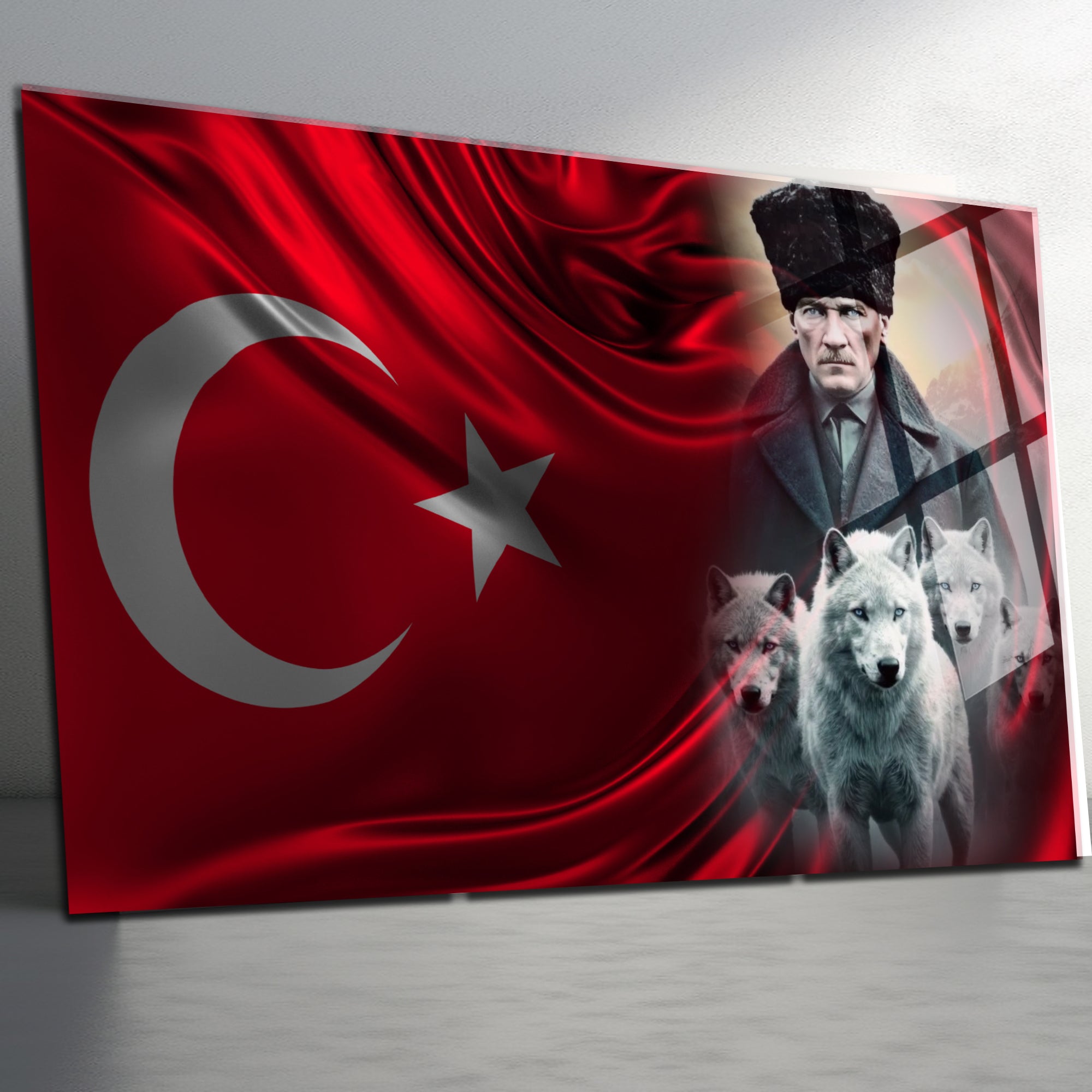 Atatürk Temalı Temperli Cam Duvar Tablosu – Premium UV Baskı, Modern & Şık Dekor