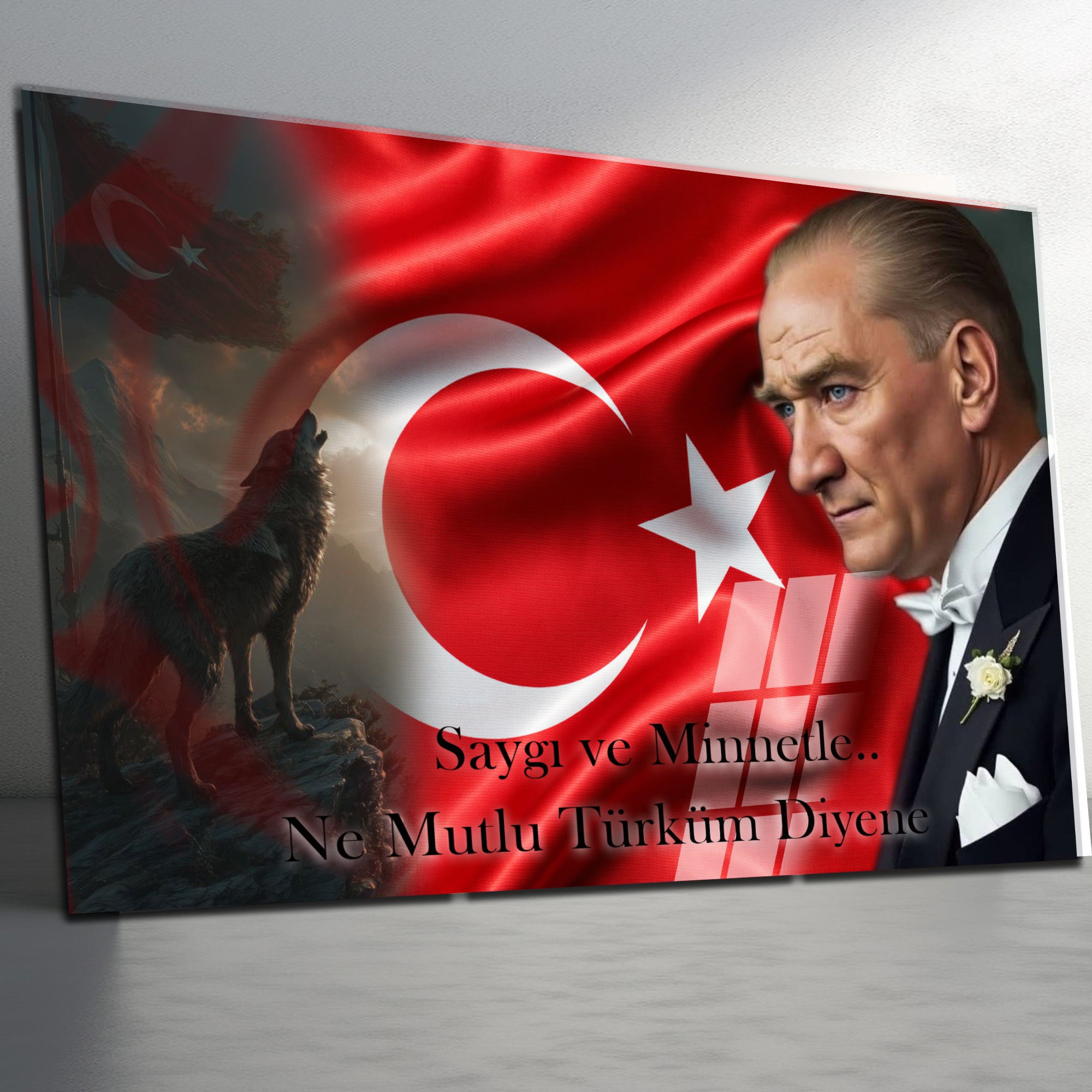 Atatürk Temalı Temperli Cam Duvar Tablosu – Premium UV Baskı, Modern & Şık Dekor