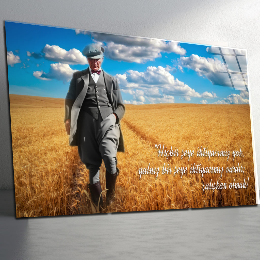 Atatürk Temalı Temperli Cam Duvar Tablosu – Premium UV Baskı, Modern & Şık Dekor