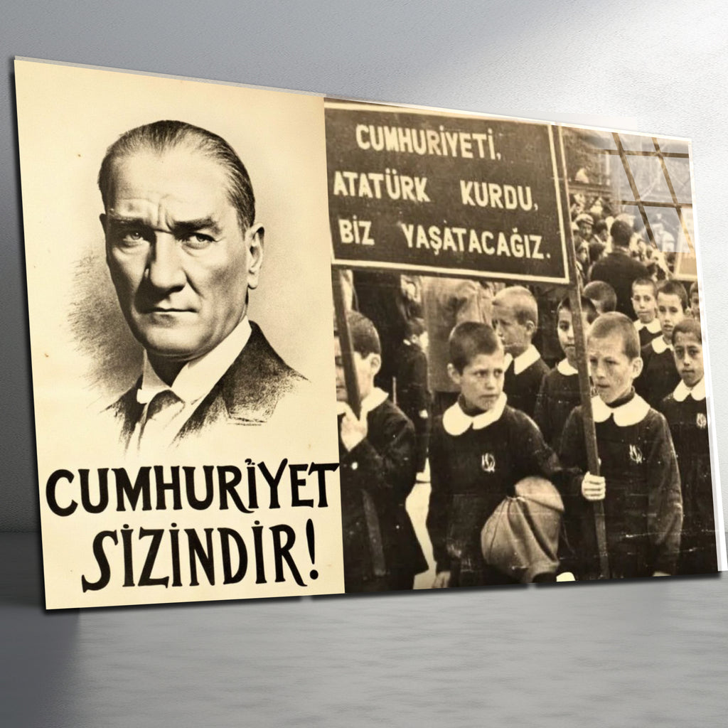 Atatürk Temalı Temperli Cam Duvar Tablosu – Premium UV Baskı, Modern & Şık Dekor