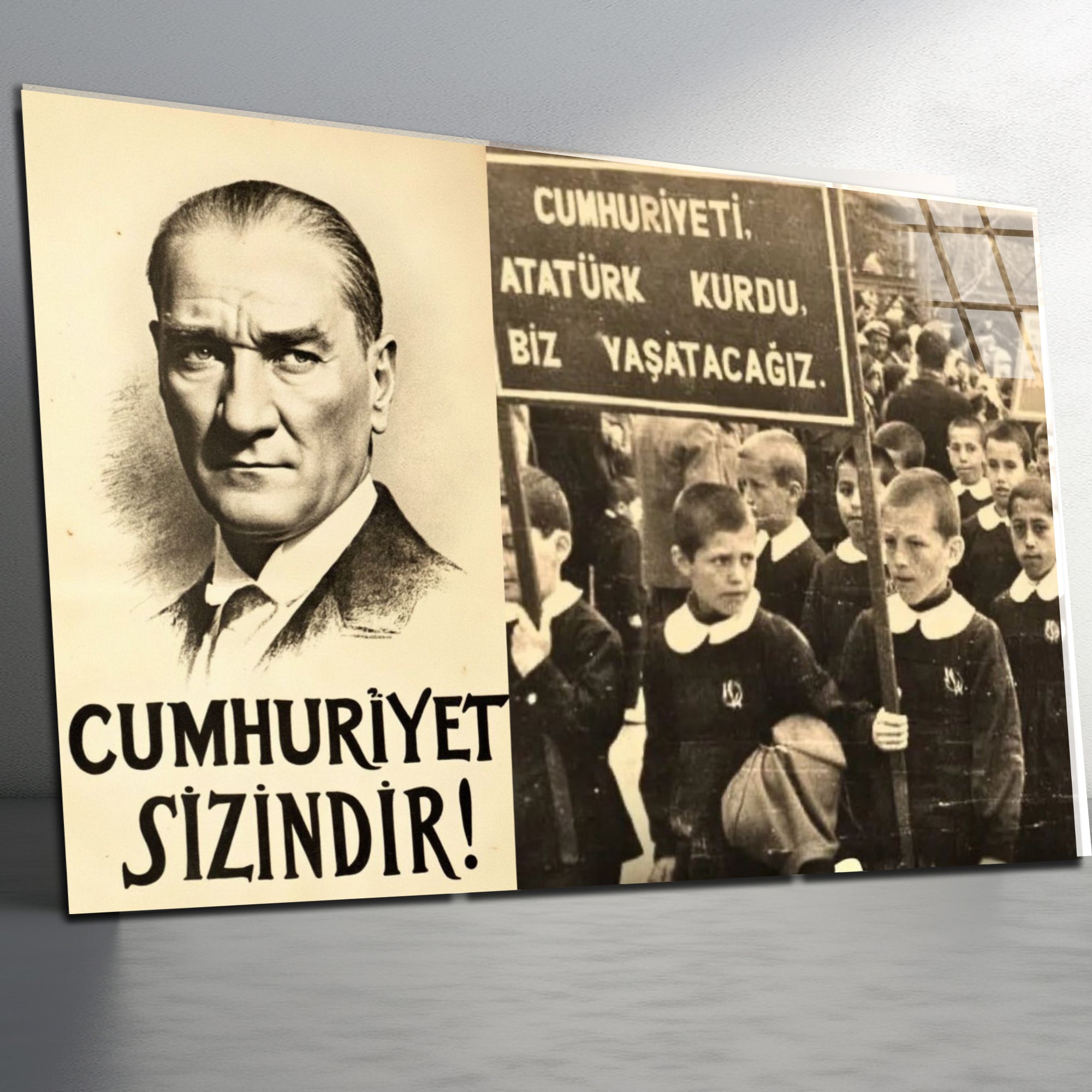 Atatürk Temalı Temperli Cam Duvar Tablosu – Premium UV Baskı, Modern & Şık Dekor