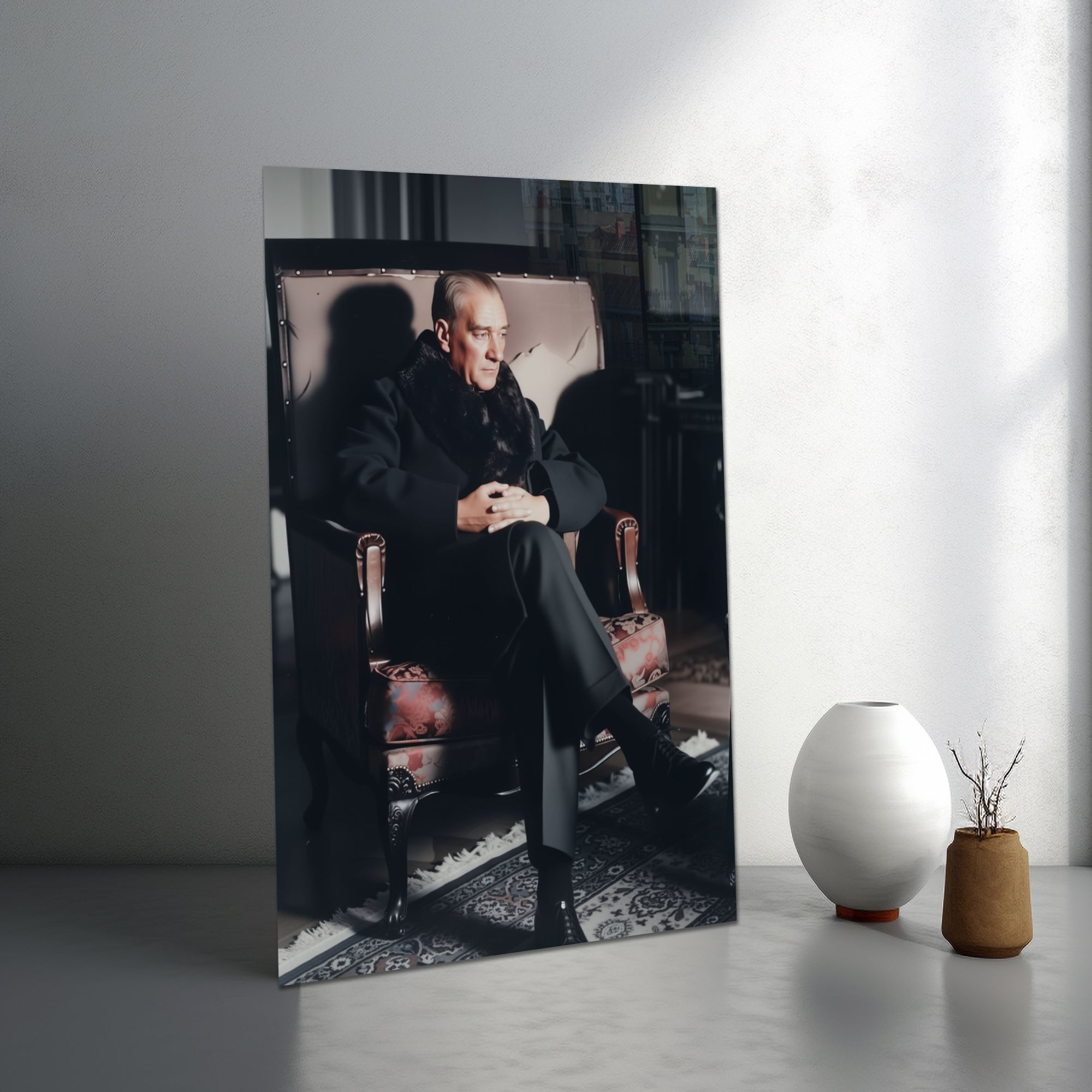 Atatürk Temalı Temperli Cam Duvar Tablosu – Premium UV Baskı, Modern & Şık Dekor