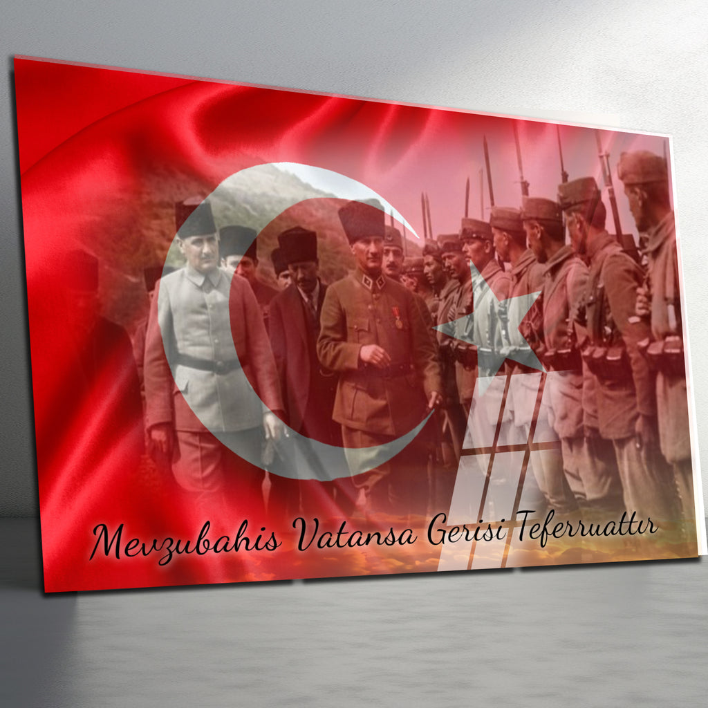 Atatürk Temalı Temperli Cam Duvar Tablosu – Premium UV Baskı, Modern & Şık Dekor