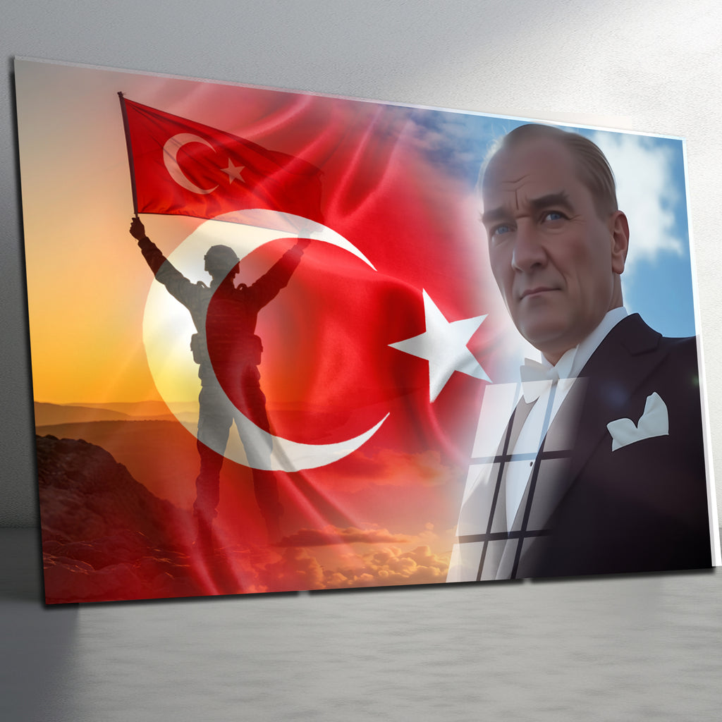 Atatürk Temalı Temperli Cam Duvar Tablosu – Premium UV Baskı, Modern & Şık Dekor