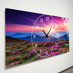 Manzara Temalı Temperli Cam Duvar Saati – Altın Detaylı Modern Tasarım, Büyük Boy Duvar Dekoru