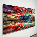 Manzara Temalı Temperli Cam Duvar Saati – Altın Detaylı Modern Tasarım, Büyük Boy Duvar Dekoru