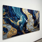 Soyut Temalı Temperli Cam Duvar Saati – Altın Detaylı Modern Tasarım, Büyük Boy Duvar Dekoru (Kopya)