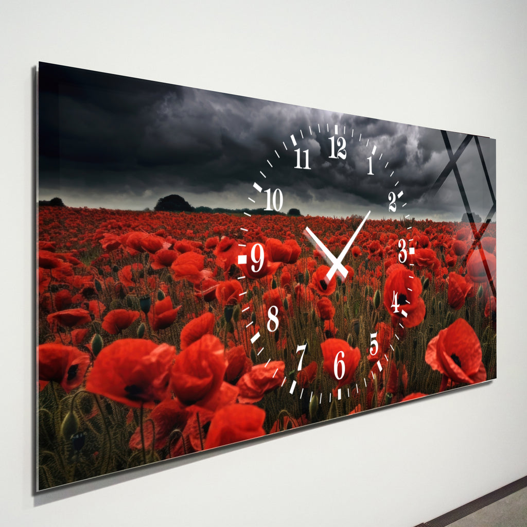 Manzara Temalı Temperli Cam Duvar Saati – Altın Detaylı Modern Tasarım, Büyük Boy Duvar Dekoru