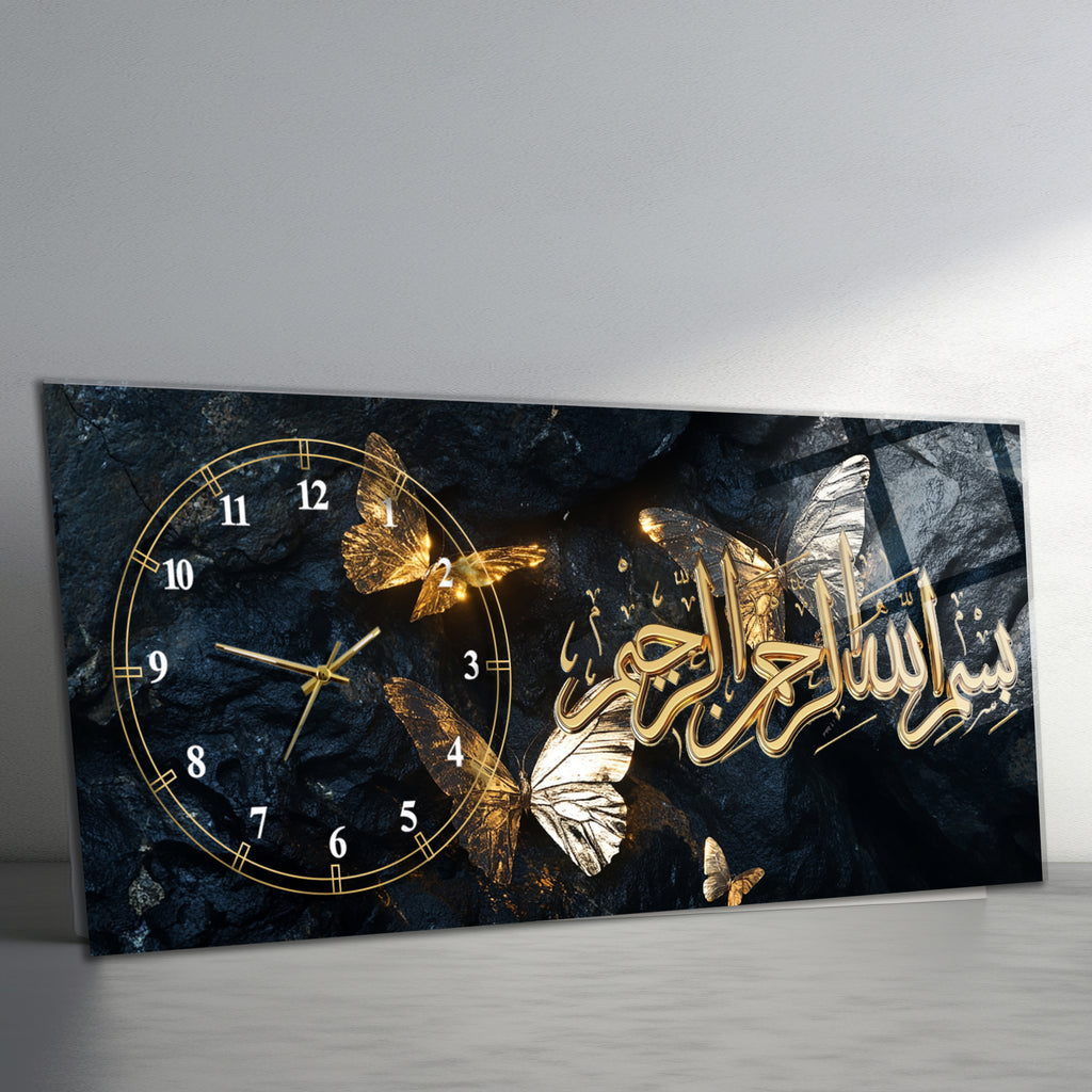 Tempered Glass Wall Art – Besmele (Bismillahirrahmanirrahim) İslami Duvar Saati
