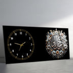 Temperli Cam İslami Duvar Saati – Kefâ Billâhi Şehîdâ Yazılı Hat Tasarımı