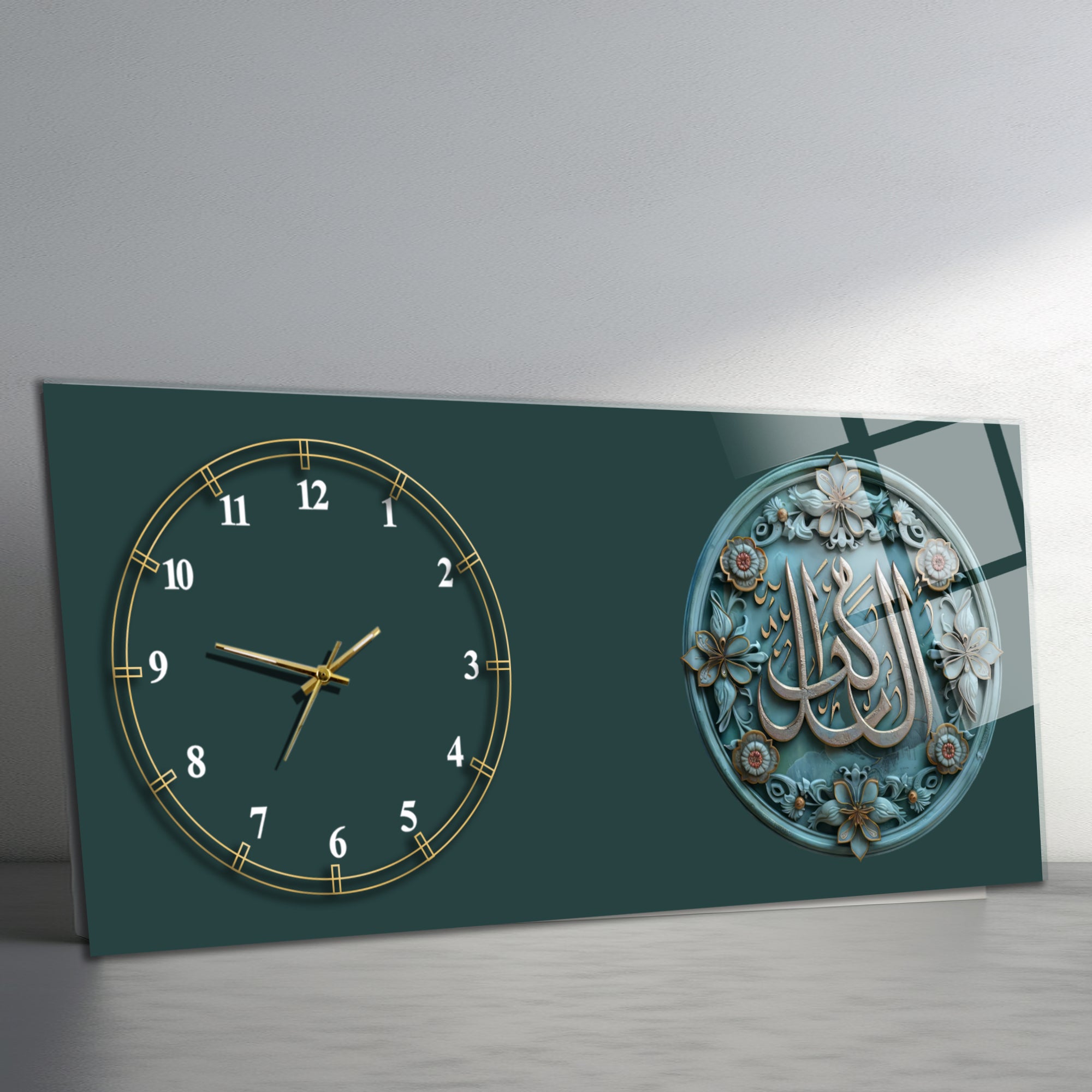 Temperli Cam Duvar Saati – El Vekîl Yazılı İslami Hat Tasarımı