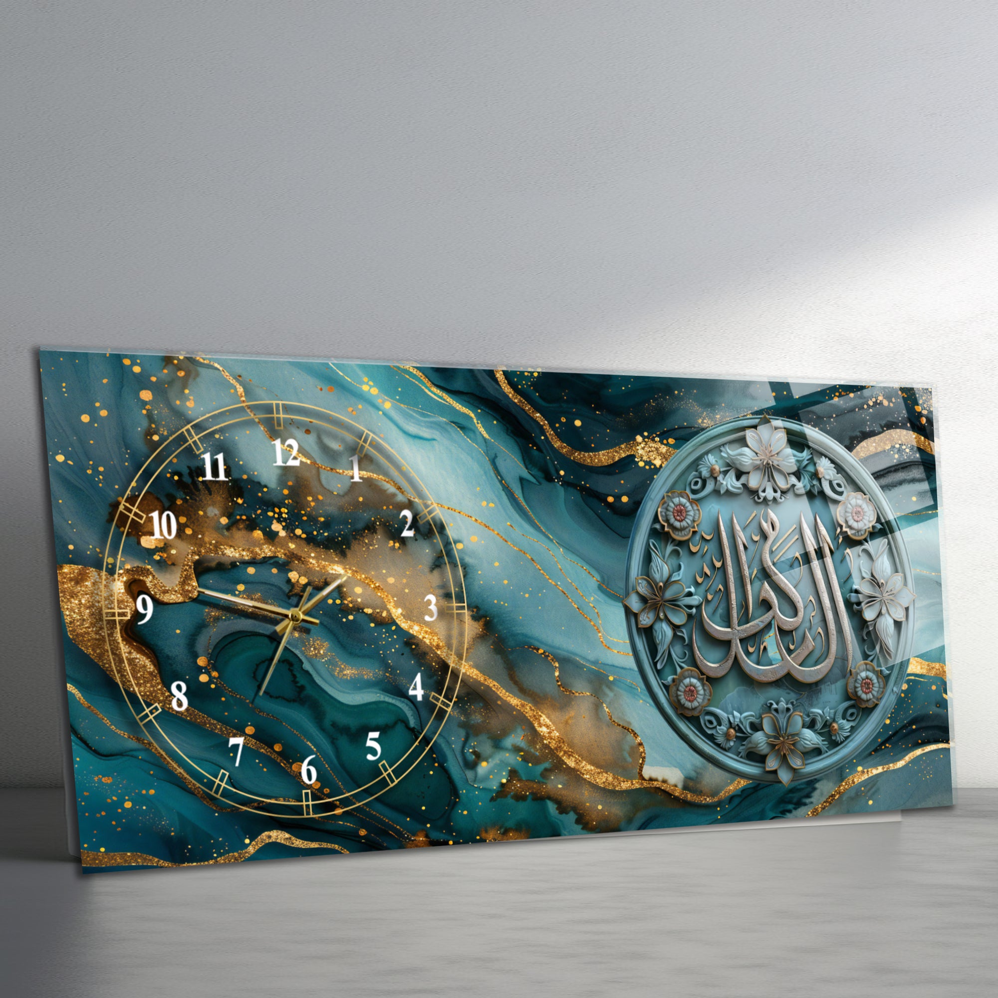 Temperli Cam Duvar Saati – El Vekîl Yazılı İslami Hat Tasarımı