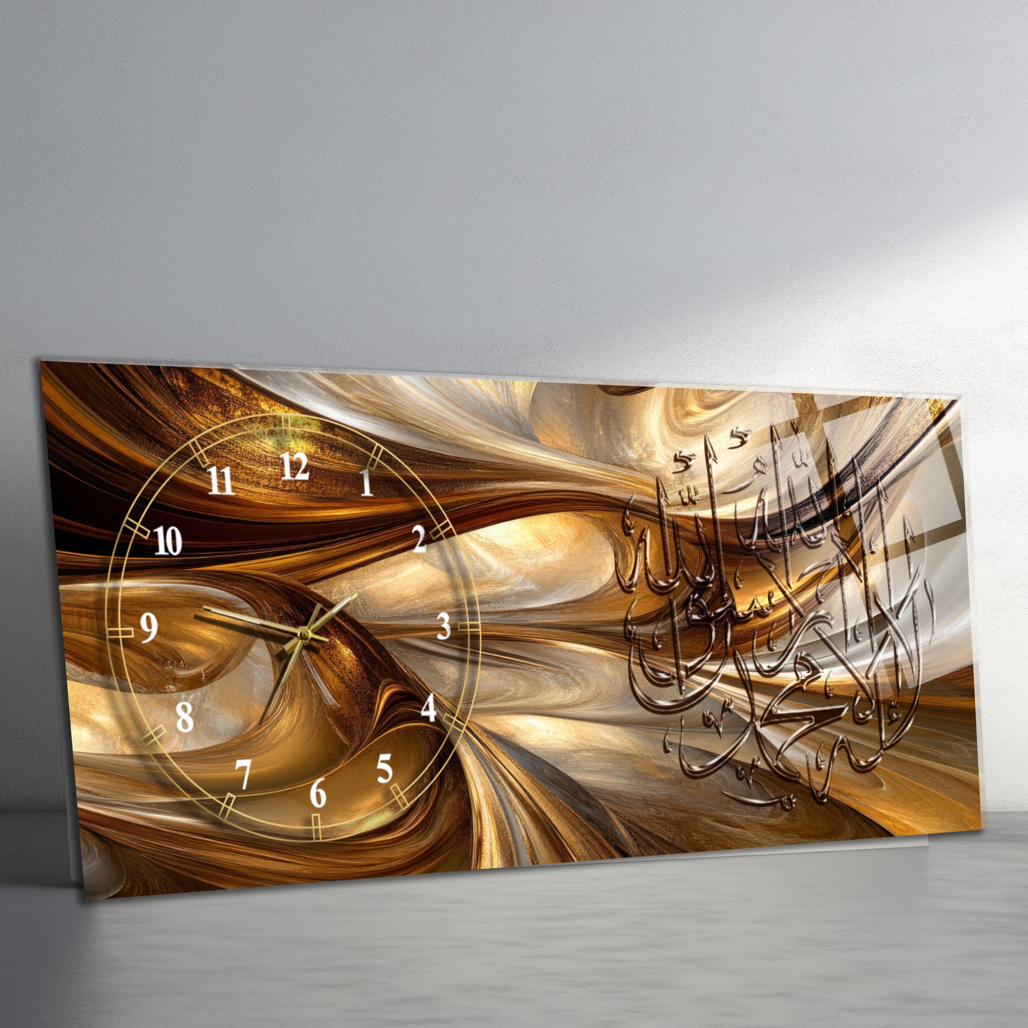 Temperli Cam Duvar Saati – La İlahe İllallah Muhammedün Resulullah Yazılı