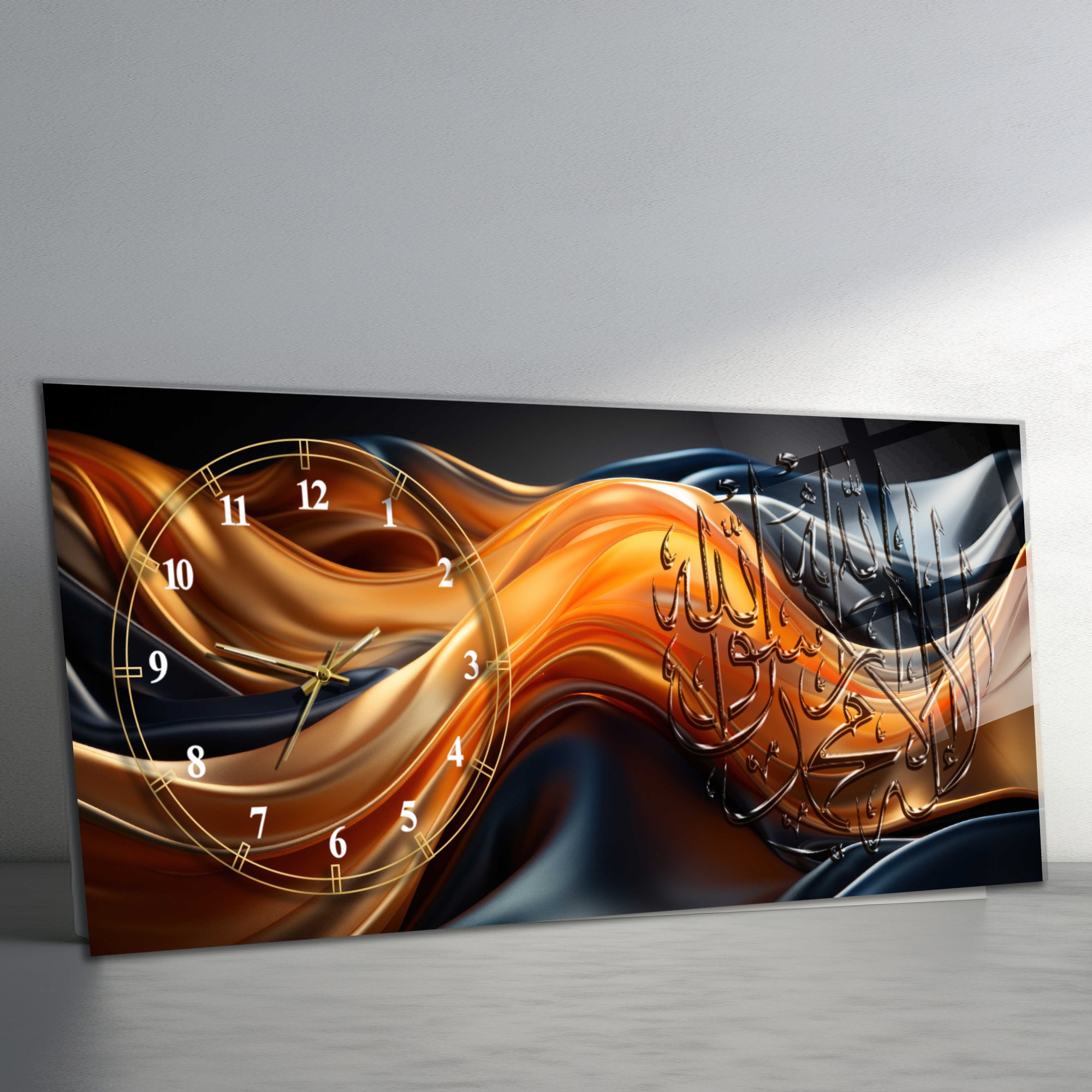 Temperli Cam Duvar Saati – La İlahe İllallah Muhammedün Resulullah Yazılı