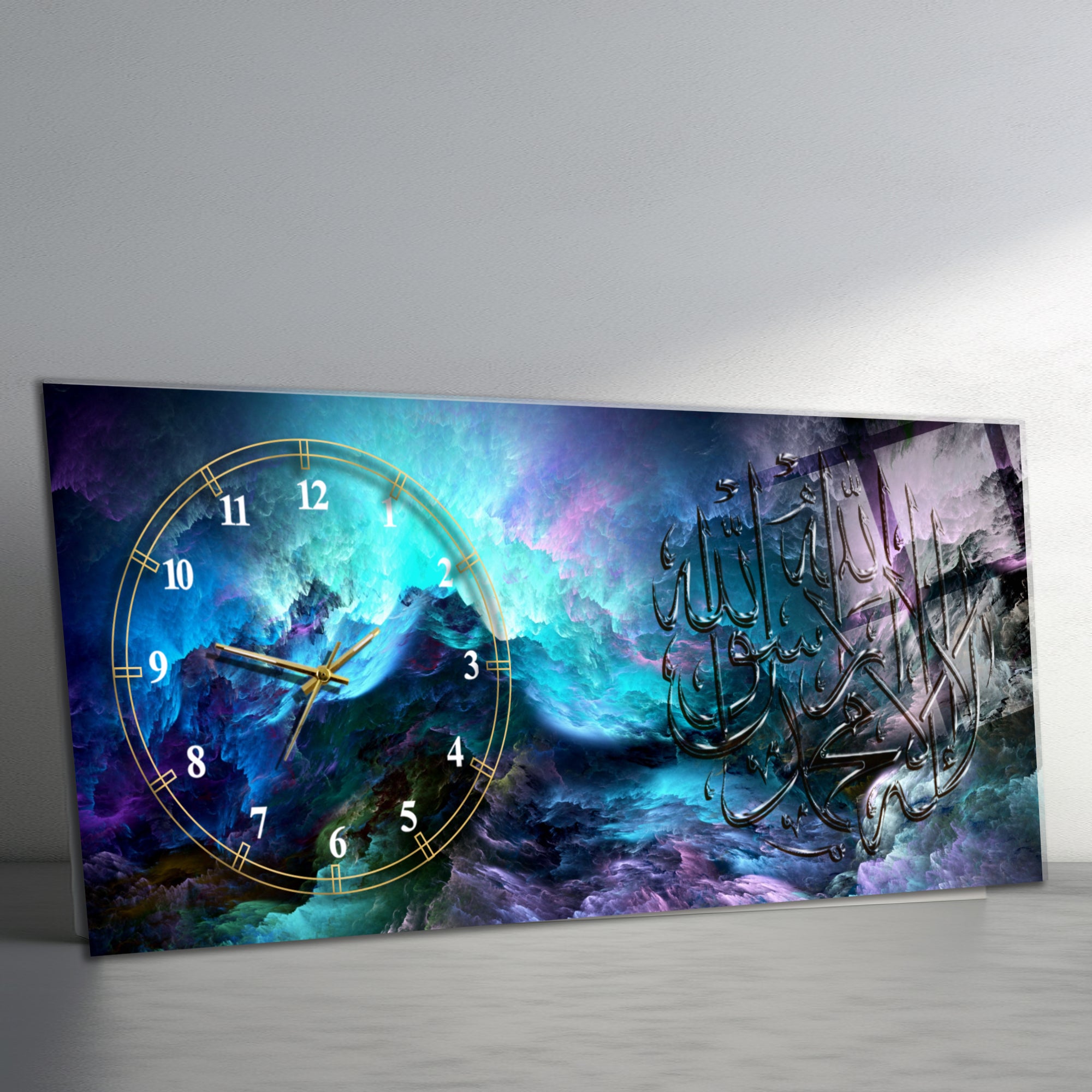 Temperli Cam Duvar Saati – La İlahe İllallah Muhammedün Resulullah Yazılı