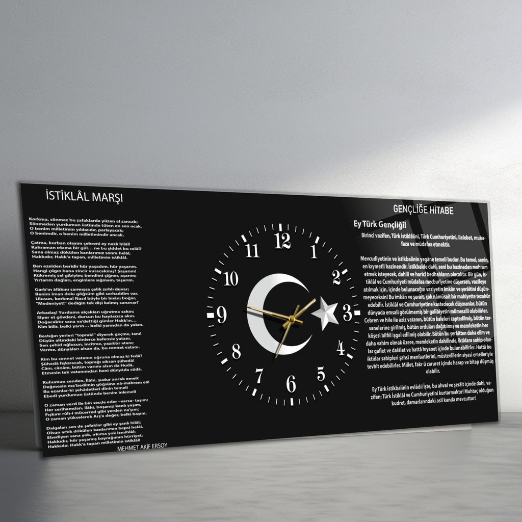 Temperli Cam Saat –Atatürk Portresi  Tasarım, Premium UV Baskı Duvar Saatİ