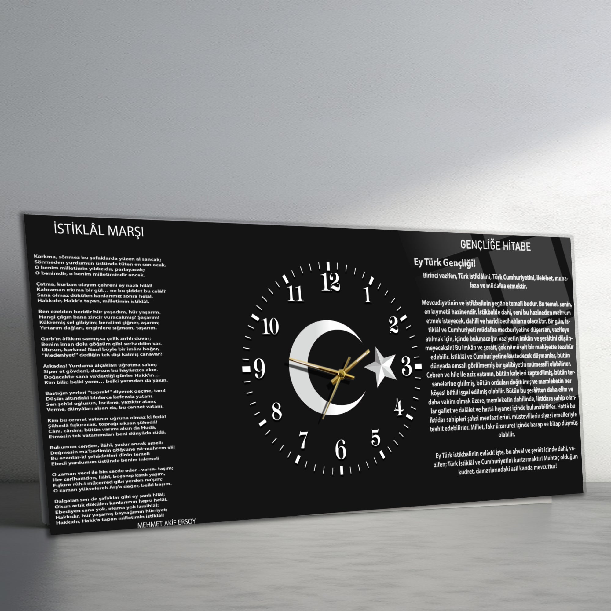 Temperli Cam Saat –Atatürk Portresi  Tasarım, Premium UV Baskı Duvar Saatİ