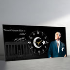 Temperli Cam Saat –Atatürk Portresi  Tasarım, Premium UV Baskı Duvar Saati