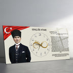 Temperli Cam Saat –Atatürk Portresi  Tasarım, Premium UV Baskı Duvar Saati