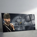 Temperli Cam Saat –Atatürk Portresi  Tasarım, Premium UV Baskı Duvar Saati