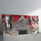 Temperli Cam Saat –Atatürk Portresi  Tasarım, Premium UV Baskı Duvar Saatİ