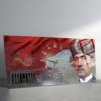 Temperli Cam Saat –Atatürk Portresi  Tasarım, Premium UV Baskı Duvar Saati