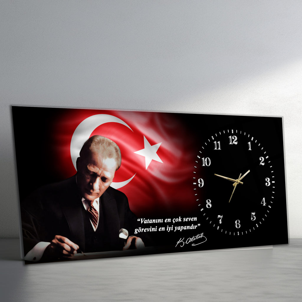 World Map Themed Tempered Glass Wall Clock – Modern Design with Gold Details, Large Wall Decor