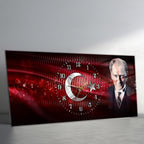 Temperli Cam Saat –Atatürk Portresi  Tasarım, Premium UV Baskı Duvar Saatİ