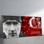 Temperli Cam Saat –Atatürk Portresi  Tasarım, Premium UV Baskı Duvar Saati