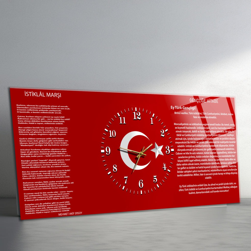 Saatli Temperli Cam Saat –Atatürk Portresi  Tasarım, Premium UV Baskı Duvar Saati (Kopya)