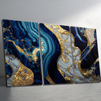 3 Parçalı Temperli Cam Duvar Tablosu Mermer Temalı