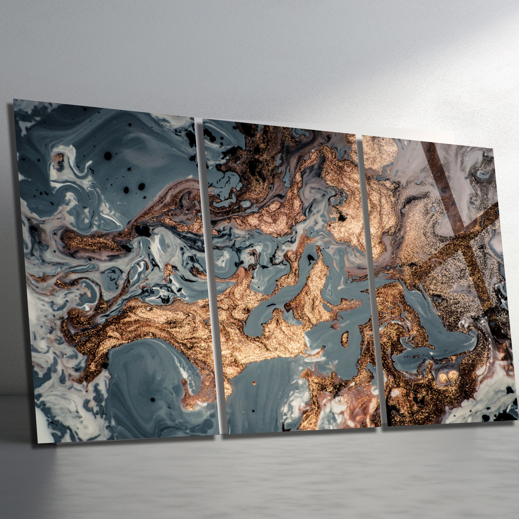3 Parçalı Temperli Cam Duvar Tablosu Mermer Temalı