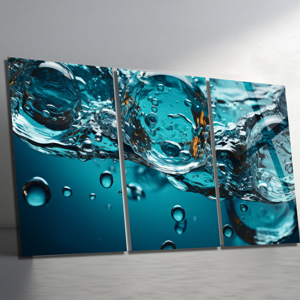 3 Parçalı Temperli Cam Duvar Tablosu Su Temalı