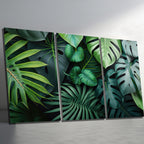 3 Parçalı Temperli Cam Duvar Tablosu Yaprak