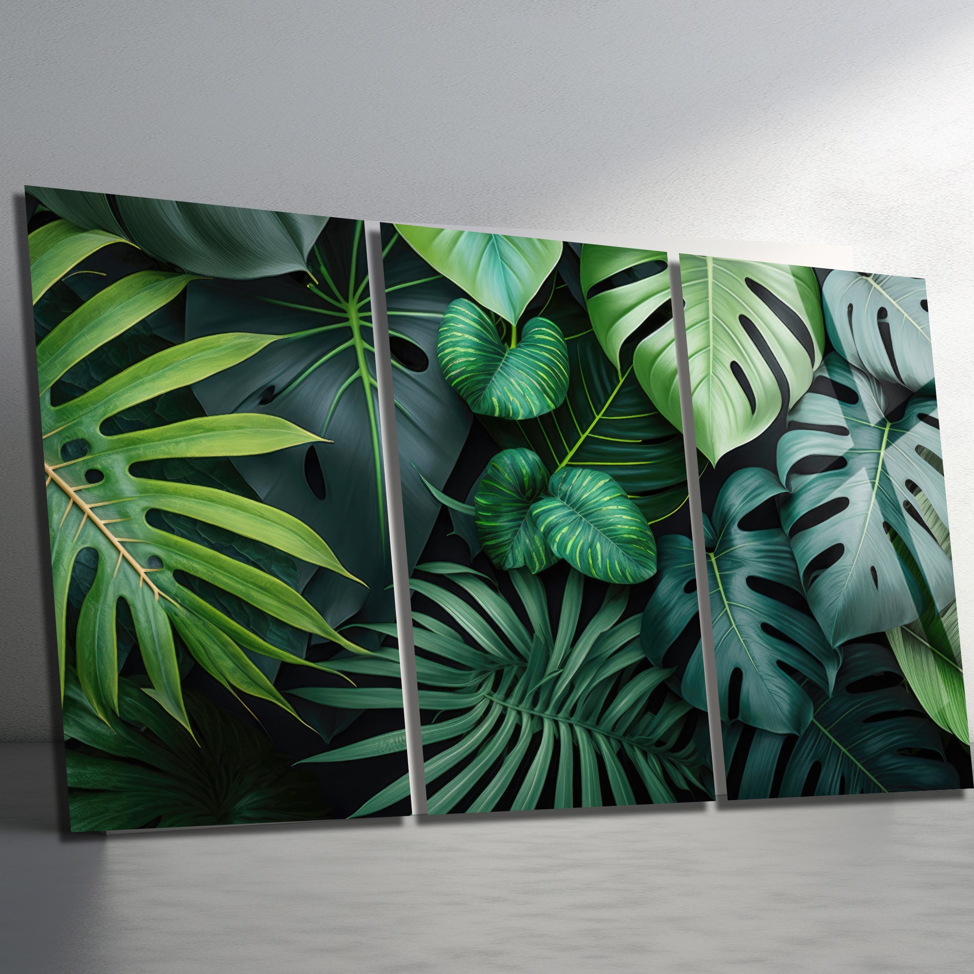 3 Parçalı Temperli Cam Duvar Tablosu Yaprak