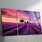 3 Parçalı Temperli Cam Duvar Tablosu Leylak Tarlası