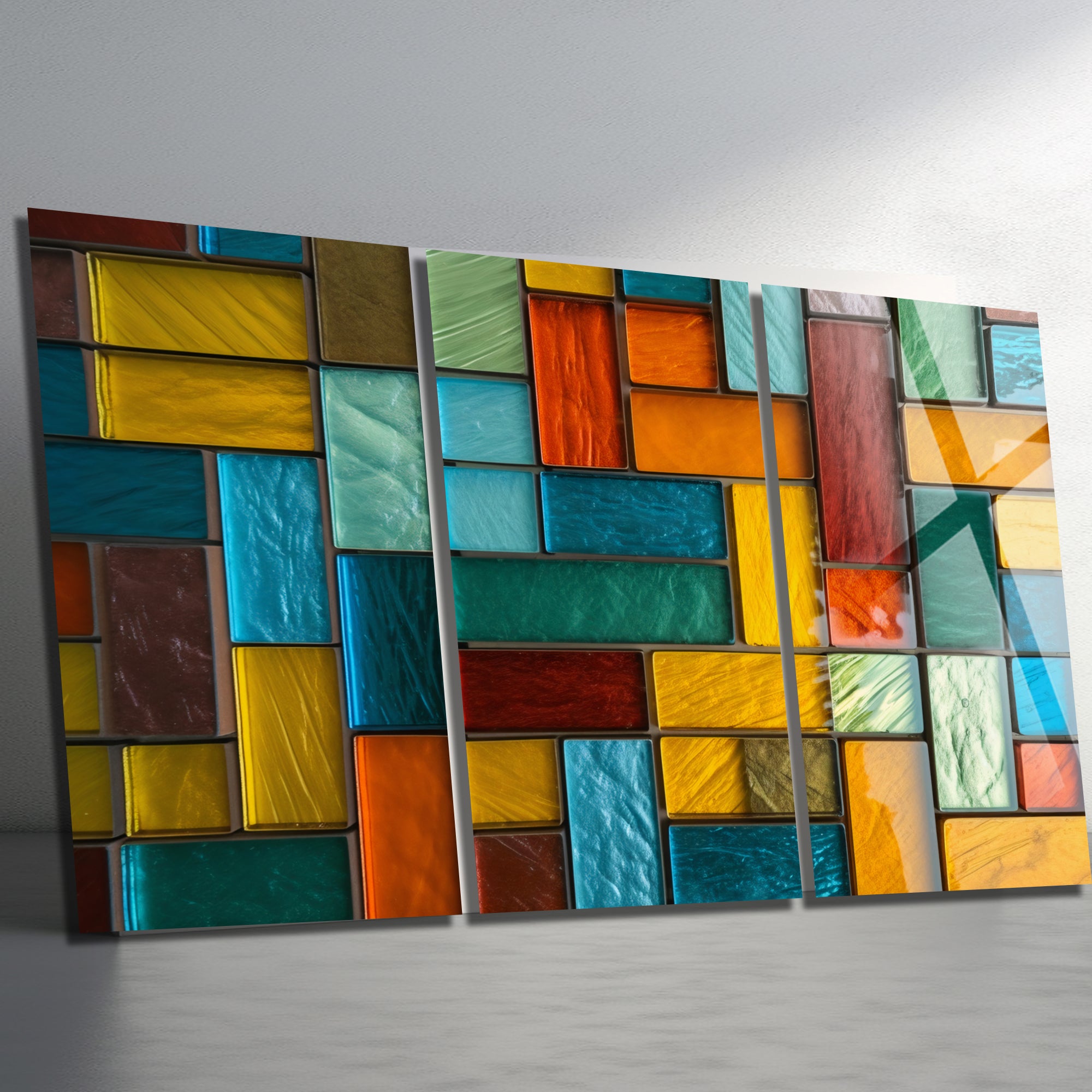 3 Parçalı Temperli Cam Duvar Tablosu Renkli Karolar