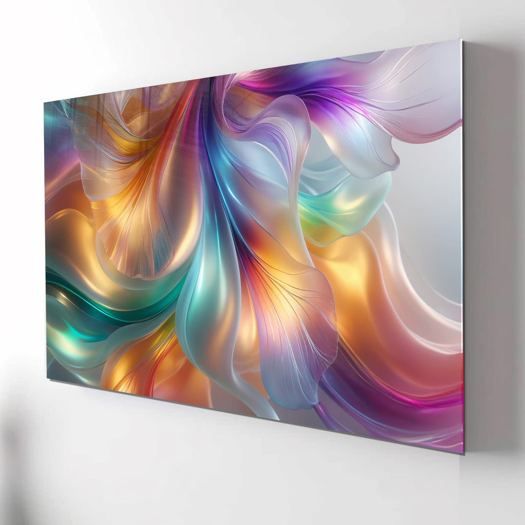 Renkli ipeksi Soyut Temperlenmiş Cam Tablo, Modern 3D Duvar Dekoru, Şık ve Lüks Cam Sanat Eseri