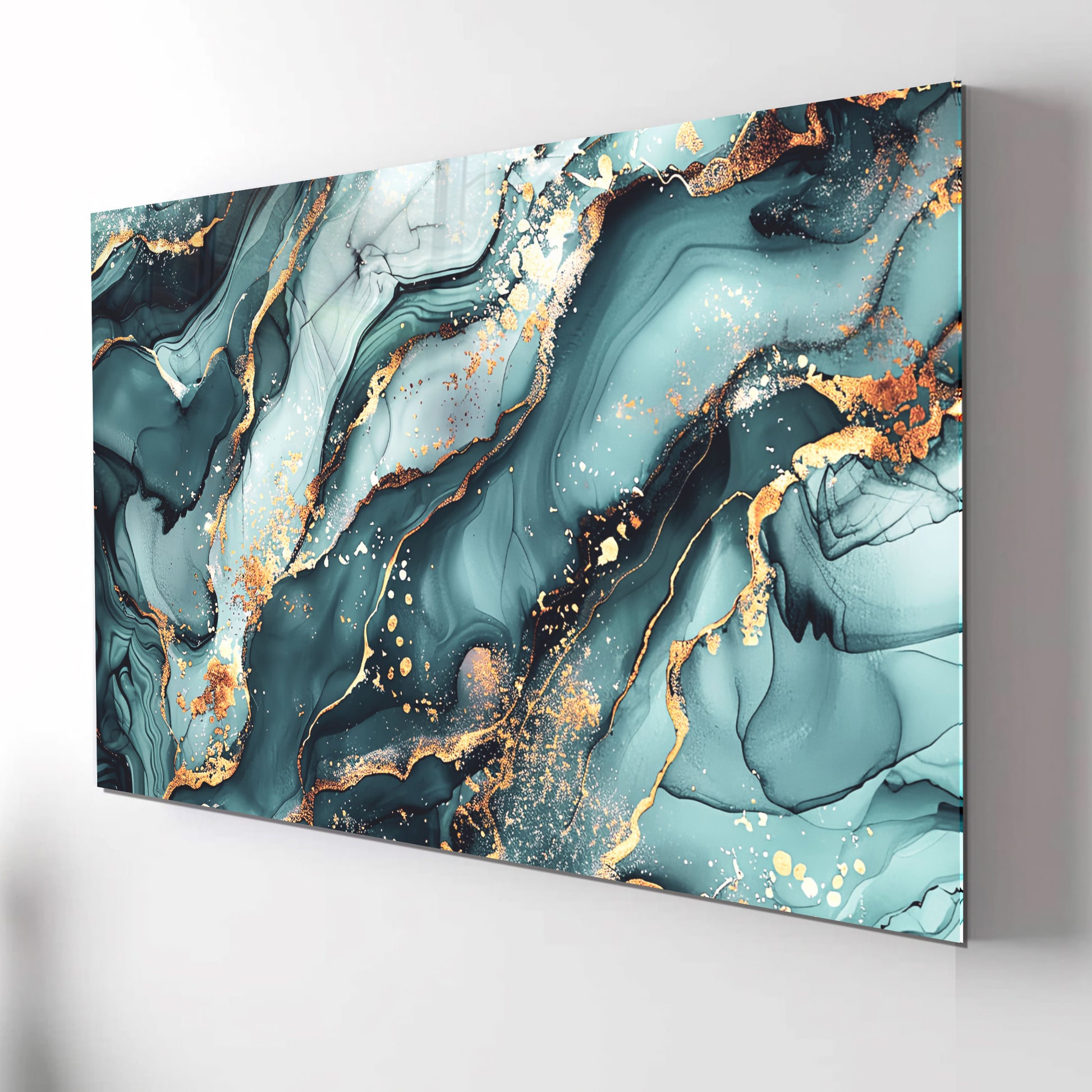 Green Gold Marble Themed Tempered Glass Wall Art – Framed or Frameless - Luxury Glossy Panel -Stained Glass Wall Art - Marble Themed Glass Backsplash (Copy)