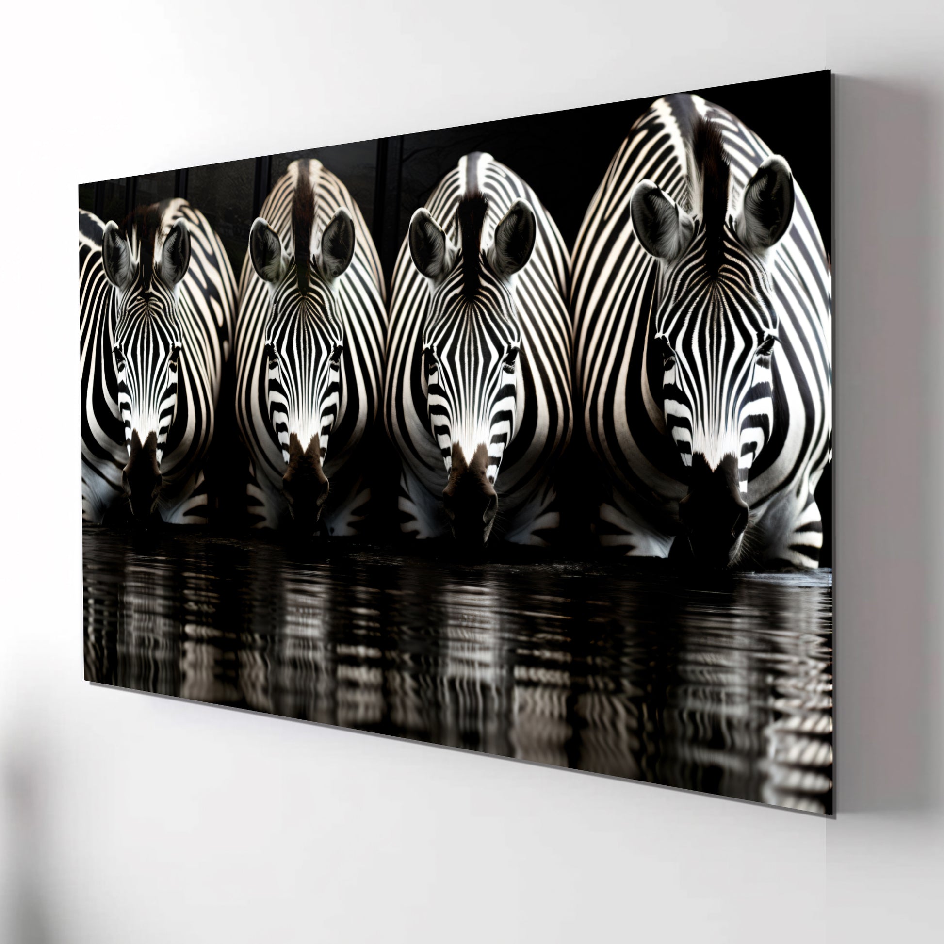 Zebra Reflections Wall Art – Monochrome Wildlife Print on Tempered Glass
