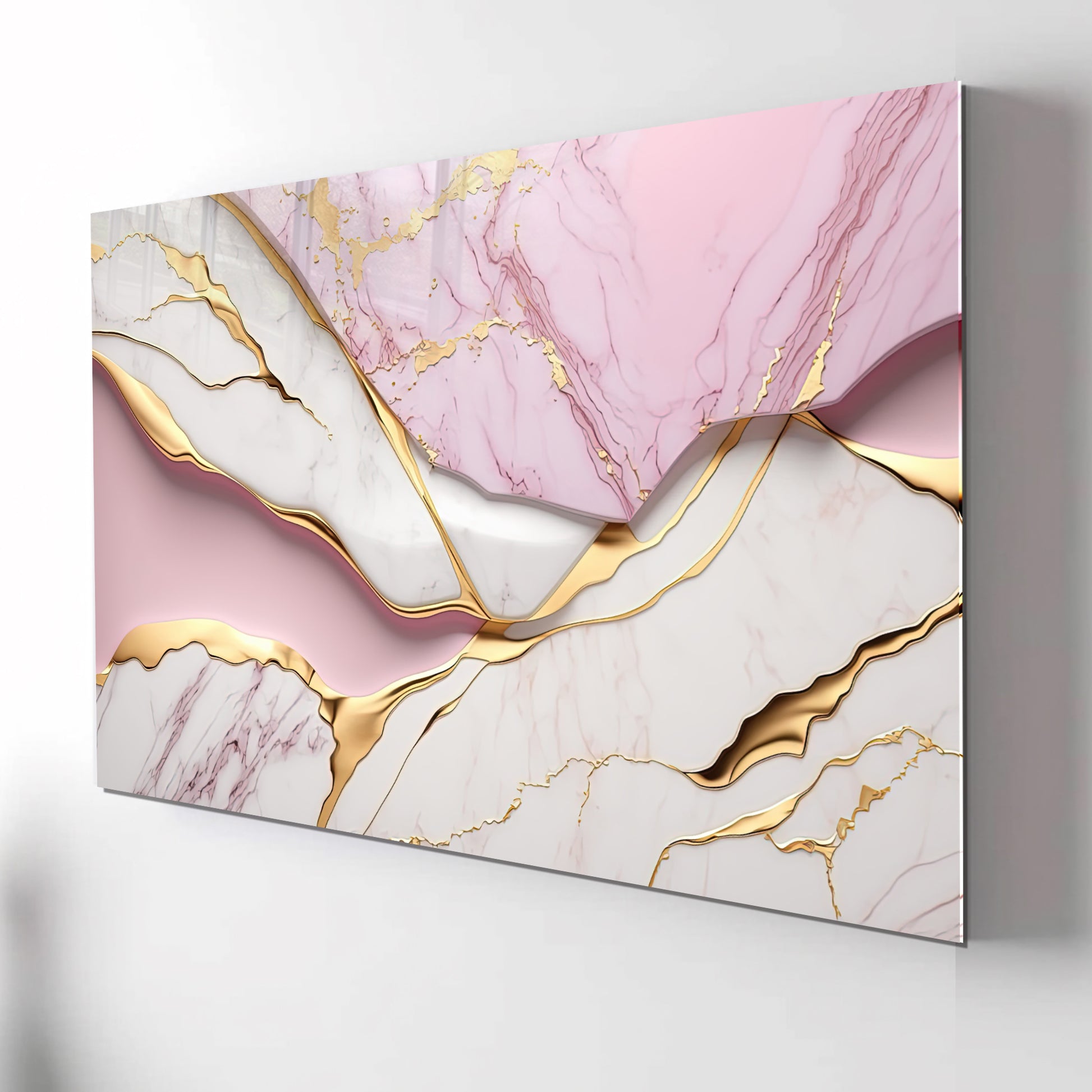 Pink Gold Marble Themed Tempered Glass Wall Art – Framed or Frameless - Luxury Glossy Panel -Stained Glass Wall Art - Marble Themed Glass Backsplash