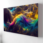 Renkli Metalik Soyut Temperlenmiş Cam Tablo, Modern 3D Duvar Dekoru, Şık ve Lüks Cam Sanat Eseri