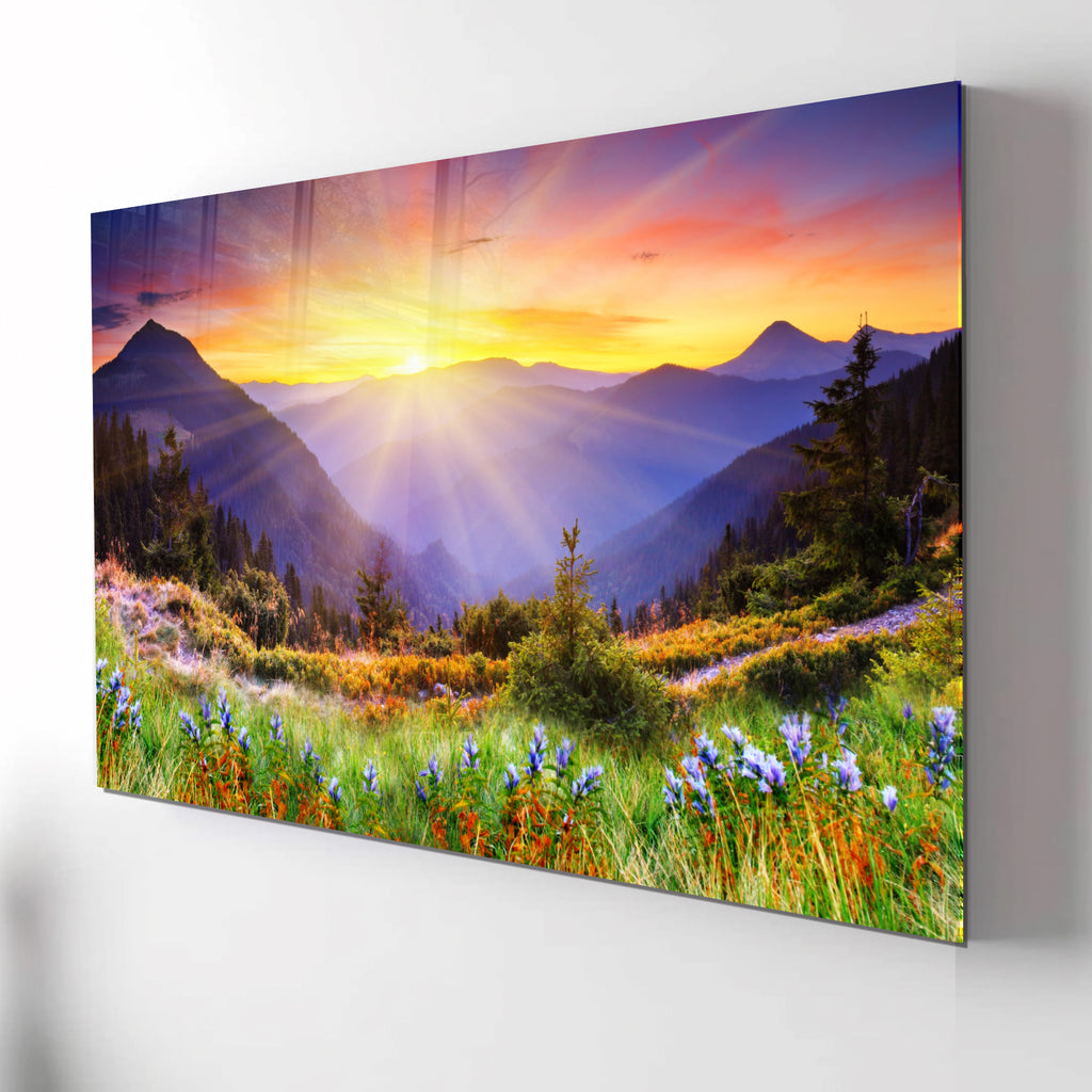 Floral Landscape Print on Tempered Glass – Framed or Frameless, Stained Glass Wall Art, Landscape Glass Panel (Copy) (Copy)