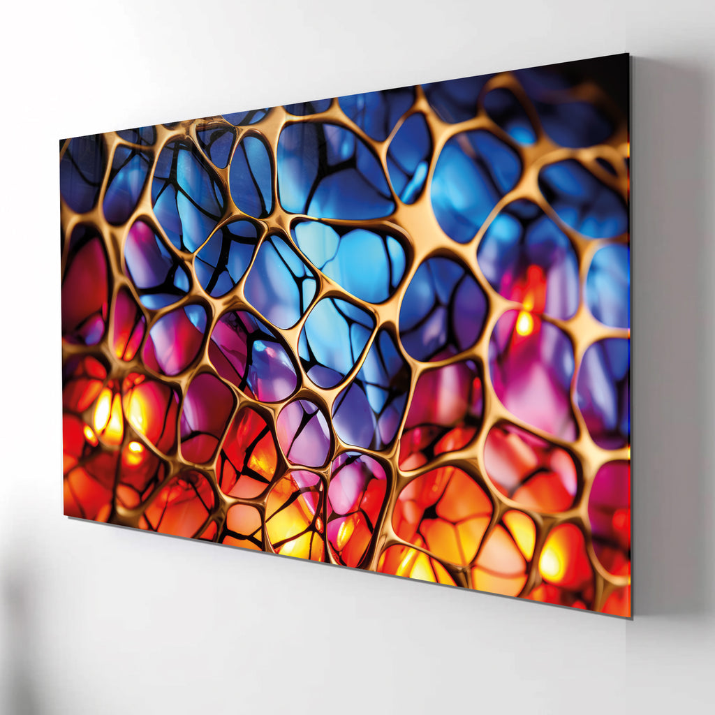 Abstract Stained Glass Wall Art – Colorful Geometric Tempered Glass Panel